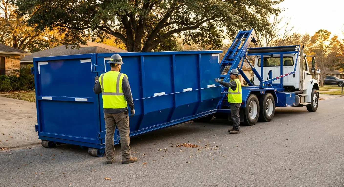 Roll-off dumpster delivery truck in operation in Orlando, FL
