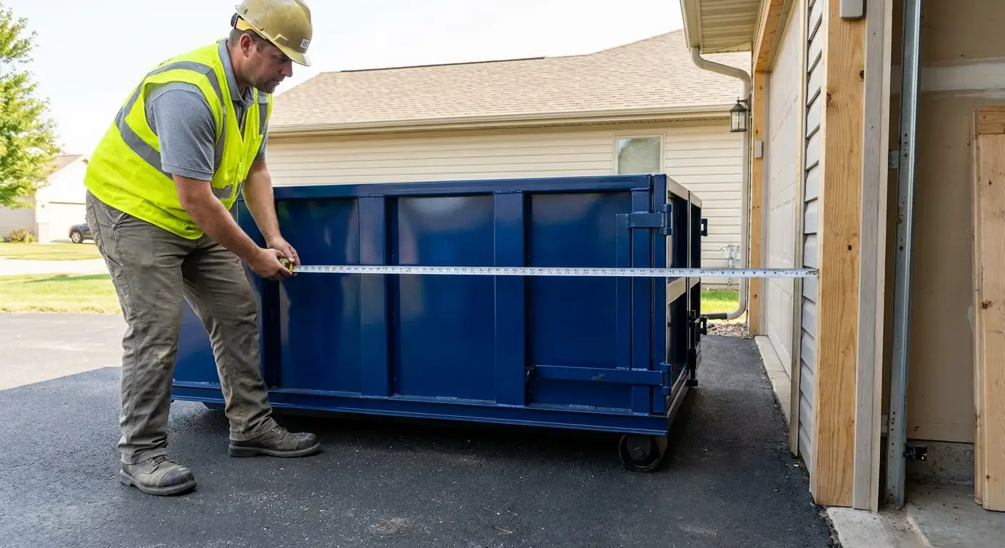 Site assessment for dumpster placement showing clearance requirements in Orlando, FL